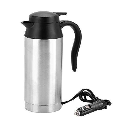 Nikou Auto Wasserkocher, Tragbare Wasserkocher 24V Reise Auto LKW Wasserkocher Edelstahl Thermoskanne Zigarettenanzünder Reisewasserkocher Flasche für Tee Kaffee Trinken (750ml) von Nikou