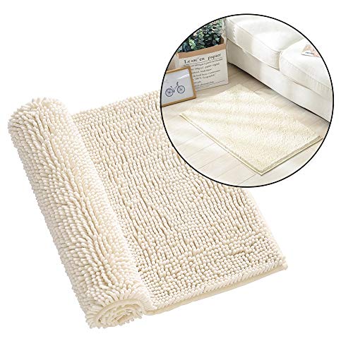 Nikou Bodenmatte aus Baumwoll-Chenille, 2-teiliges Set, wasserabsorbierend, rutschfest, für Bad und Wohnzimmer, Dunkelgrau und Weiß, 50 x 80 cm, Anti-Rutsch-Design von Nikou