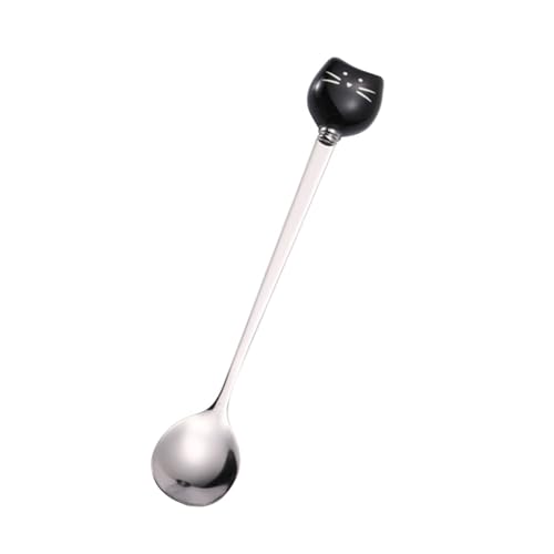 Nikou Edelstahl-Löffel, Katzenkopf-Rührlöffel mit langem Griff, für Tasse, Kaffee, Dert, 30 cm, ideal zum Rühren und Servieren von Kaffee von Nikou
