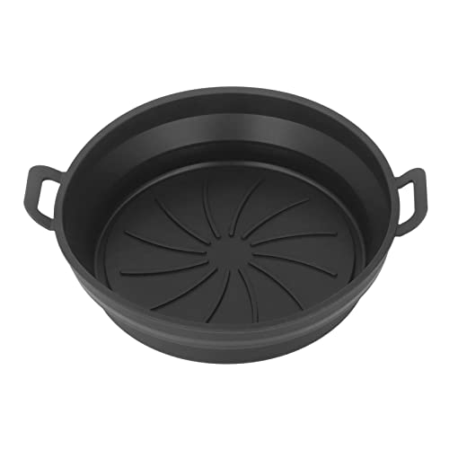 Nikou Faltbare Fritteusen-Silikonauskleidung, lebensmittelecht, hochtemperaturbeständig, runder Fritteusen-Silikon-Topf, 19 cm Durchmesser, Schwarz von Nikou