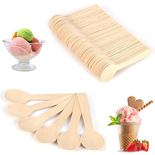 Nikou Holzlöffel, 100 Stücke Einweg-Löffel Schnupperlöffel, 16cm Flach Einwegbesteck Holz Löffel Eiscreme Teelöffel Besteck von Nikou