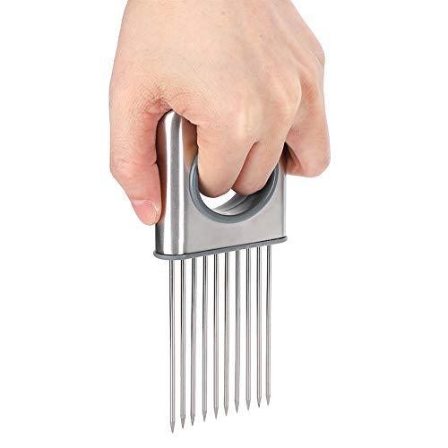 Nikou Multifunktionaler Zwiebelschneidehalter aus Edelstahl, Küchenschneidewerkzeug mit Fingerschutz, Fleischschneidehalter, Schneidewerkzeug für Heimbedarf von Nikou