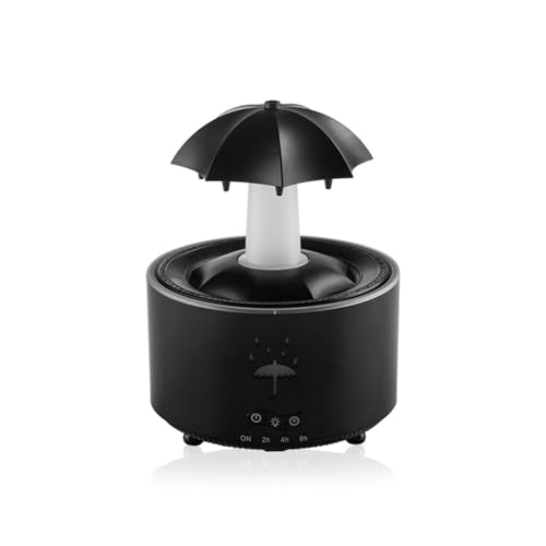 Nikou Regenschirm Luftbefeuchter 300ML, Schwarzer Rotierender Regentropfen Luftbefeuchter mit Aromatherapie-Diffusor und Mehrfarbiger Umgebungsbeleuchtung für Schlafzimmer (Fernbedienung) von Nikou