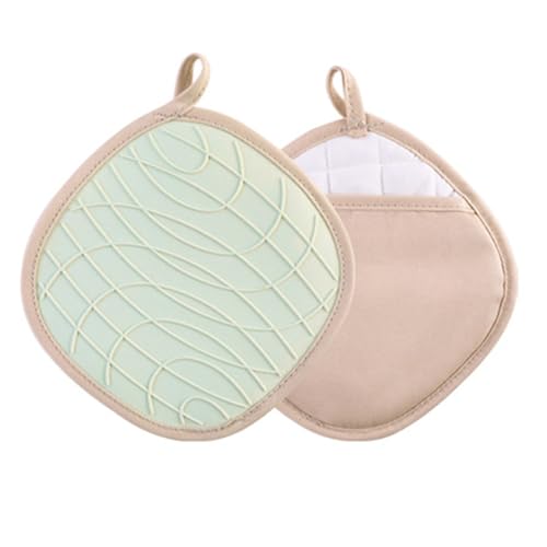 Nikou Verdickte Topflappen für Küche, rutschfeste Silikon Topflappen mit Taschen, Hitzebeständige Hot Pads, Beige, Küchen Topflappen für Töpfe und Pfannen von Nikou