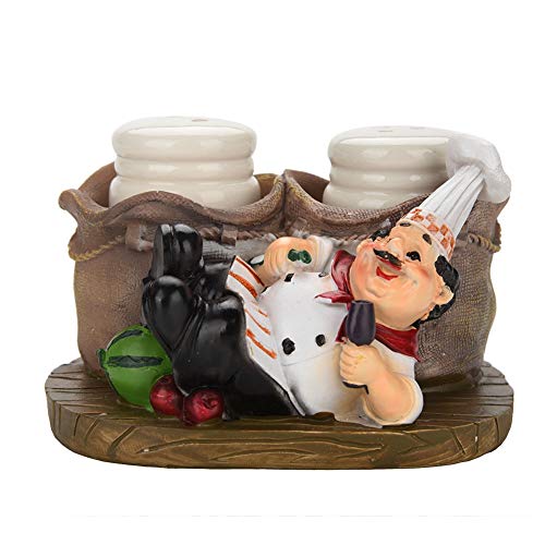 Nikou Pfeffer Ornament Flasche, Salzstreuer Chef Statue Salz Pfeffer Flaschenhalter Resin Crafts Dekorative Gewürzglashalter Ornamente Küche Wohnkultur von Nikou