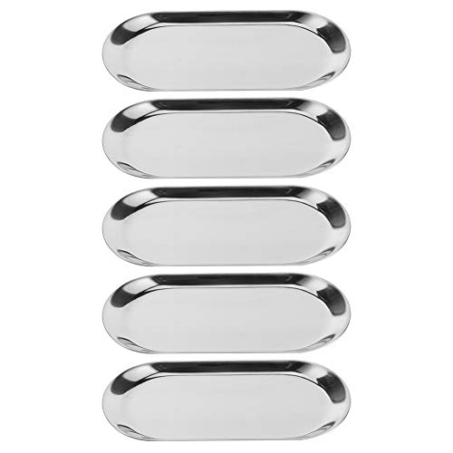 Schmuckablage Tablett - 5 Stück Edelstahl Oval geformte Handtuchablage Kosmetik Schmuckablage glatte Oberfläche Geschirrteller Organizer(Silber) von Nikou
