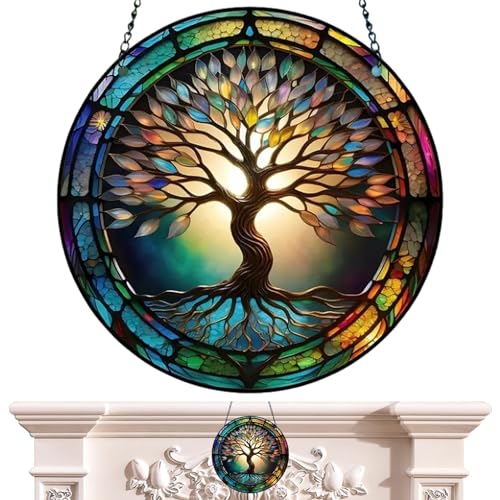 Niktule Acryl Sonnenfänger Wanddekoration,Schmetterlings Sonnenfänger für Fenster,Bunter Lebensbaum Schmetterling,Fensterdekoration,Buntglas Fensterbehänge,Garten Sonnenfänger für Zuhause,Garten von Niktule