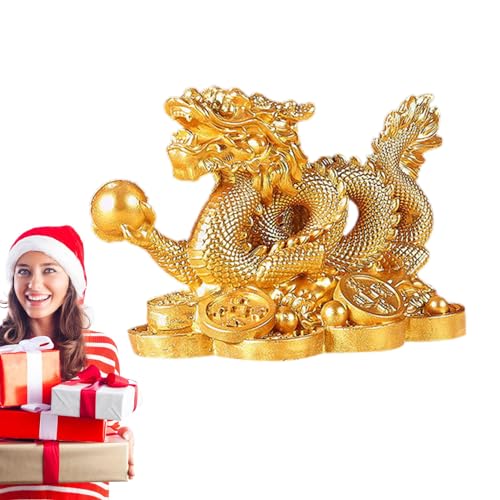 Drache auf Geldmünzen Figur,chinesische drachen figuren,Sternzeichen Drache Skulptur,Lucky Feng Shui Money Dragon Home Decor,Münze Drache Sternzeichen Drache Füllhorn Drachenstatue als Geschenk von Niktule