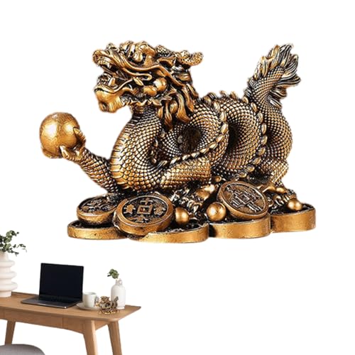 Drache auf Geldmünzen Figur,chinesische drachen figuren,Sternzeichen Drache Skulptur,Lucky Feng Shui Money Dragon Home Decor,Münze Drache Sternzeichen Drache Füllhorn Drachenstatue als Geschenk von Niktule