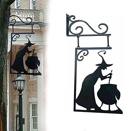 Halloween-Hexe-Metallsilhouette, Halloween-Party-Deko Metall Hexe Schild zum Aufhängen | Halloween-Silhouette-Metallschild zum Aufhängen für Hof, Terrasse, Garten im Freien von Niktule