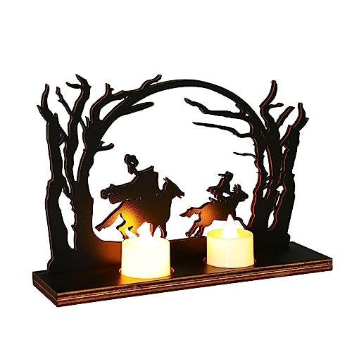 Kopfloser Reiter Halloween Dekor, Holztischdekoration Halloween Teelichthalter | Stehender Kerzenhalter mit Silhouette eines kopflosen Reiters für Halloween, ätherische Öle und Kerzen von Niktule