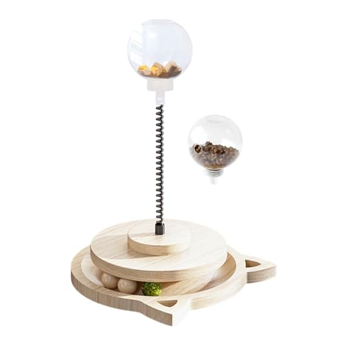 Niktule Hund Ball,Hundefutterautomat Holz Schiene,Mit Federstab Hundespielzeug | Für Haushalt Spiel Mittelgroße Große Hunderassen Welpen Katzen von Niktule
