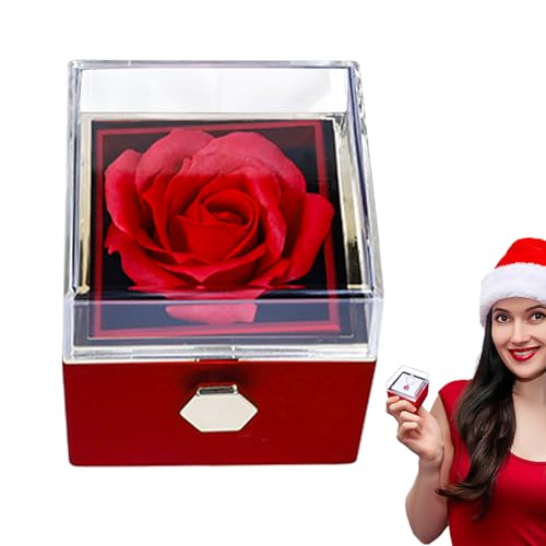 Niktule Rosen Ring Box,Rote Rose Schmuckschatulle,schmuck geschenkbox,schmuck geschenk box,ringschachtel,Schmuckkästchen,Echte rote Blumenbox für Hochzeit,Weihnachten,Valentinstag,Muttertag von Niktule