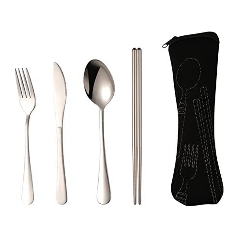 Niktule Tragbares Besteckset aus Edelstahl | Wiederverwendbares Utensilien-Set mit Etui - Wiederverwendbares Reisebesteck-Set für Schule, Büro, Camping, Picknick, Aufbewahrungstasche von Niktule