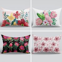 Blumen-Lendenkissen-Abdeckung|Aquarell-Blumen-Kissen|Rosa-Blumen-Kissen|Protea-Kissen|Papageien-Kissen|Frühlings-Dekor|Outdoor-Blumenkissen von NileArtDesign