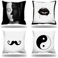 Moderne Kissenhülle - Pop Art Schwarz Weiß Kissenbezug Yin Yang Kissen Abstraktes Dekor Minimalist Frau Gesicht von NileArtDesign