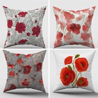 Mohnkissenbezug| Rotes Mohnkissen| Florales Wohndekor| Dekorative Sunbrella Kissenbezüge| Rote Blumen Kissen von NileArtDesign
