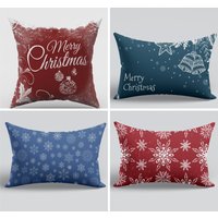 Weihnachtlicher Kissenbezug| Merry Christmas Print Rote Schneeflockenkissen| Blaues Weihnachtsdekor| Weihnachtliches Dekokissen| Xmas Lumbar Kissen von NileArtDesign