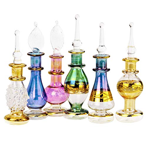 NileCart Ägyptische Parfümflaschen-Set, 5 cm, mundgeblasen, mit handgefertigter goldener Dekoration, für Parfüme und ätherische Öle, 12 Stück von NileCart
