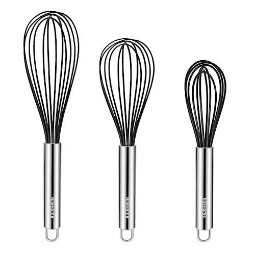 NileHome Schneebesen, flach, kommerziell, Edelstahl und Silikon, antihaftbeschichtet, 20,3 cm, 25,4 cm, 30,5 cm, schwarz von NileHome