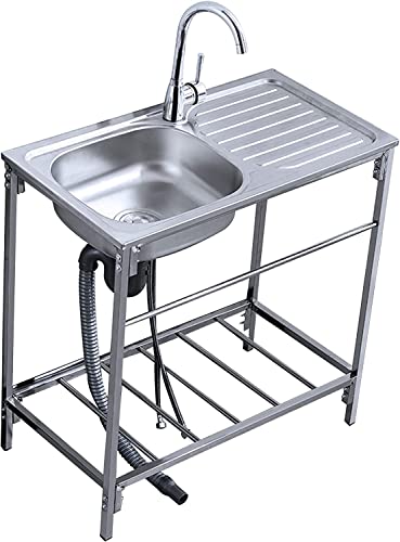 Einzelwaschbecken, Edelstahl-Spülbecken Spülbecken mit heißem und kaltem Wasserhahn, für Küchenwäsche-Hauswirtschaftsraum von NileMAll