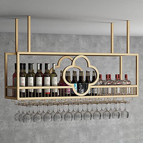 NileMAll Goldenes Luxus-Decken-Weinglasregal – Hängendes Weinregal mit Glashalter und Regal, Metall-Deckenregal mit Leitplanken, Becher-Stemware-Regale für Bar, Café, Küche, Restaurant von NileMAll