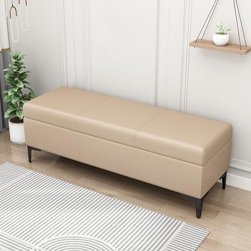 Nileco Sitzhocker Aus Pu-Leder mit Stauraum,luxuriöser Aufbewahrungsbox Fußbank mit Metallbeine,Fußhocker Sitzbank für Wohnzimmer, Eingangsbereich, Flur(80x40x43cm(31x16x43in), Khaki) von Nileco