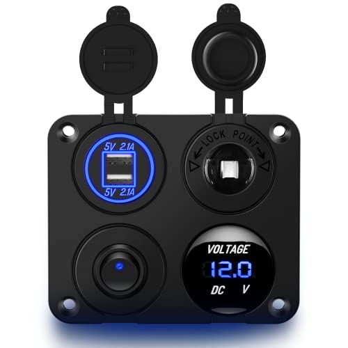 Nilight 4 in 1 ON/OFF Charger Socket Panel Dual USB Socket Power Outlet & LED Voltmeter &Cigarette Lighter Socket& LED Lighted ON Off Rocker Toggle Switch for Truck Car Marine Boats RV,2 Yeas Warranty von Nilight