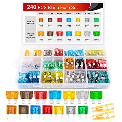 Nilight - 50018R 240-teiliges Standard- und Mini-Flachsicherungen-Set, 5 A 7,5 A 10 A 15 A 20 A 25 A 30 A ATC APR ATO ATS Standard und ATM APM Mini-Flachsicherungen Sortimentskit, 2 Jahre Garantie von Nilight