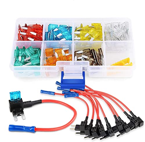 Nilight - 50034R 10 Stück 12 V Auto-Add-A-Circuit Sicherungshalter Mini ATM Apm Flachsicherungshalter mit 120 Stück Mini-Flachsicherungssortiment Kit (5, 7,5, 10, 15, 20, 25, 30) Ampere für Autos, von Nilight