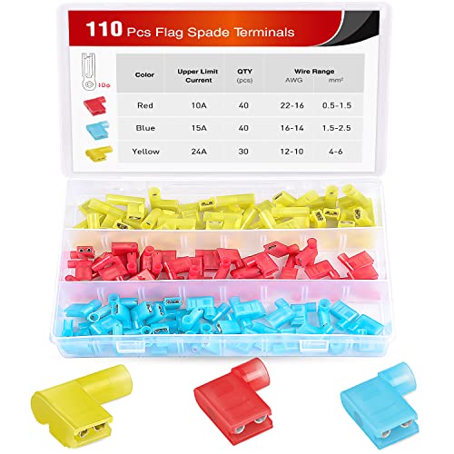 Nilight 50047R 110 Stück Nylon Flaggenspaten weiblich isoliert Schnelltrenner, 22-18, 16-14, 12-10 Gauge elektrische Crimpklemmen, Steckverbinder-Sortiment von Nilight