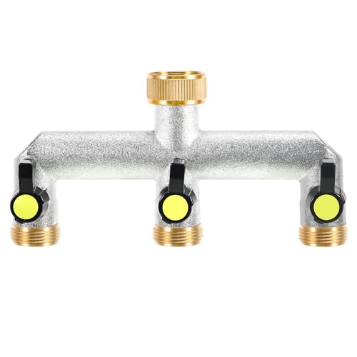 3 Wege Verteiler Wasser,Wasseranschluss Verteiler Hahnverbinder,3/4" Messing Wasserhahn Wasserverteiler Gartenschlauch Adapter,Wasserdurchfluss Regulier und Absperrbar für Garten Bewässerung System von Nilioyul