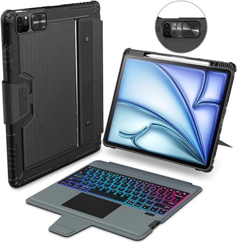 Nillkin Tastatur Hülle für iPad Air 11 Zoll (M2,2024) Mit 7 Farbiger Beleuchtung, Bluetooth Deutsches Tastatur, Kameraschutz, Trackpad und Stifthalter für iPad Pro 11"/Air 10.9" 5th/4th von Nillkin