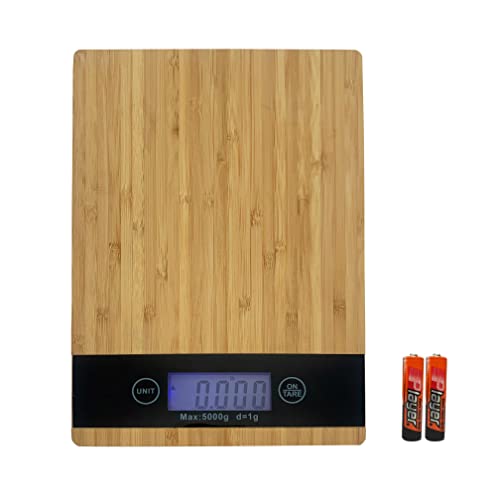 Nilpferd Digitale küchenwaage digital Küchenwaage aus Bambus bis 5 kg/1g LCD-Anzeige mit Sensorberührung Tara Funktion küchenwaage für Backen Kochen haushaltswaage von Nilpferd