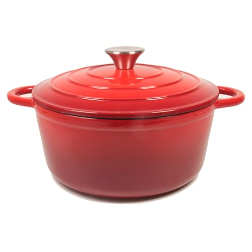 Nilpferd Gusseisen Topf Bratentopf Schmortopf Brotbacktopf mit Deckel und Griffen 22cm/3l Rund Rot Emaille Bräter mit Deckel Backofengeeignet Induktion zum Braten Schmoren Kochen von Nilpferd
