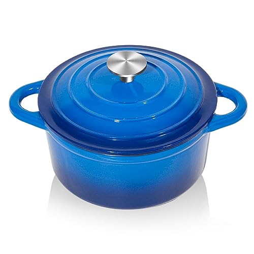 Nilpferd Gusseisen Topf Bratentopf Schmortopf Brotbacktopf mit Deckel und Griffen 24cm/4l Rund Blau Emaille Bräter mit Deckel Backofengeeignet Induktion zum Braten Schmoren Kochen von Nilpferd