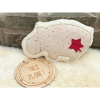 Kuschel(TierKissen Nilpferd Sternchen Hippo Kuscheln Bio-Plüsch Name Personalisierbar Bio-Jersey Bestickt Organic Naturfarben Baby Unisex von NilsPlanet