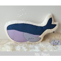 Kuschel(TierKissen "Wal Matteo", Blau Wal Wunschname Sternchen Mit Name Personalisierter Meer Bio-Plüsch Junge Mädchen Baby Geschenk Deko von NilsPlanet