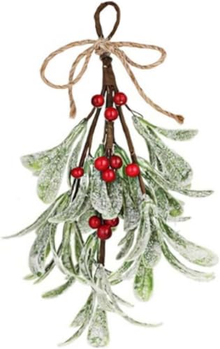 Weihnachtlicher Mistelzweig-Dekor, künstlicher grüner Mistelzweig zum Aufhängen, künstlicher Mistelzweig mit Schleife, künstlicher Mistelzweig (rot) von Niltracy