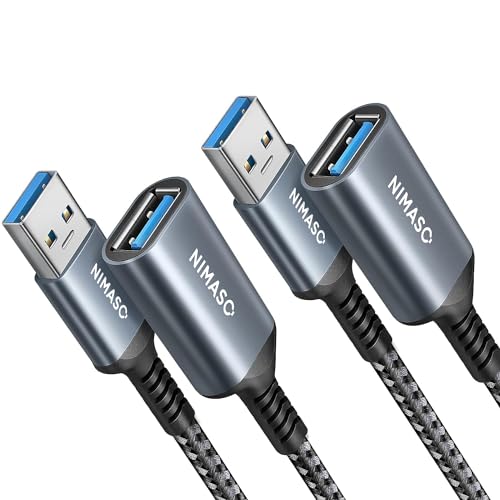 Nimaso Verlängerung Kabel 2 Stück 2M, USB 3.0 Verlängerungskabel A Stecker auf A Buchse mit Nylon Stoffmantel，5Gbps ultraschnelle Übertragung für Kartenlesegerät,Tastatur, Drucker, Scanner, Kamera von Nimaso