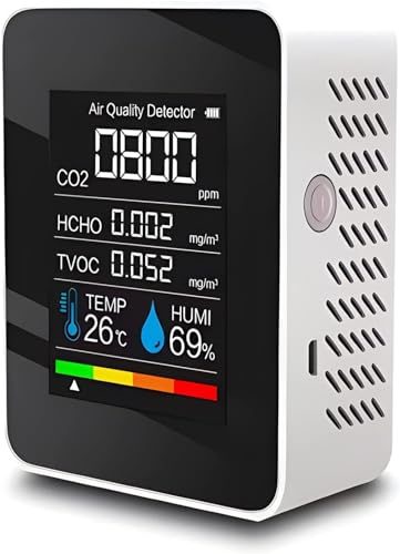 5 in 1 Luftqualitätsmonitor CO2-Detektor, Luftqualitätsmessgerät Tragbarer Batterie-Kohlendioxid-Detektor Erkennt CO2 HCHO TVOC Temp Humi von Nimomo