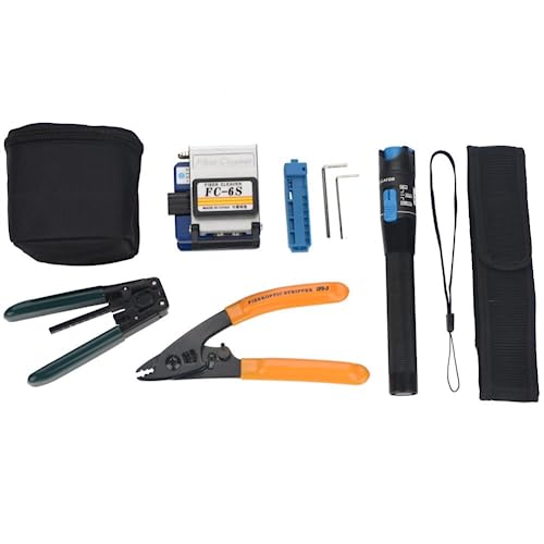 9 In 1 Glasfaser Abisolierwerkzeug Kit, FTTH Splice Fiber Optic Stripping Tool Kit Fiber Tool Kit with Fiber Cleaver Fiber Optic Stripper Visual Fault Locator Faserschneider Glasfaser Abisolierzange von Nimomo