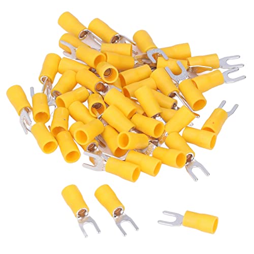 Gabelklemmen-Steckverbinder, isolierter Flachstecker U-Typ-Drahtverbinder, isolierter Gabel-Crimp-Steckverbinder, 12‑10AWG Kabel-Crimp SV5.5‑4 gelb, 50St von Nimomo