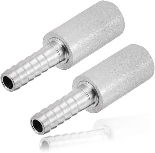 Nimomo 2 Stück 0,5 μm Edelstahl Diffusionsstein, Belüfungsstein Diffusionssauerstoffstein mit 1/4 Zoll Außendurchmesser Widerhaken, Bier Werkzeug für Heimbrauen von Nimomo
