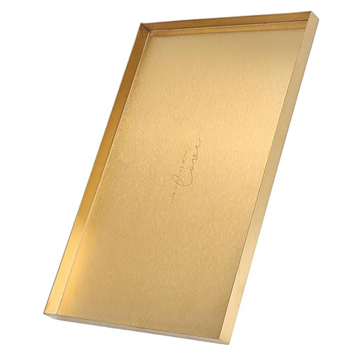 Nimomo Gold Deko Tablett Rechteckig, Badezimmer Tablett Schmucktablett Schminktisch Tablett, Edelstahl Dekotablett Serviertablett Gold Dekoteller Für Lebensmittel, Kosmetik,Schmuck, 30 X 20cm von Nimomo