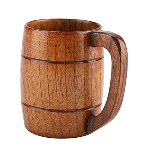 Nimomo Hölzerner Bierbecher, Langlebiger Naturholz Bierbecher Retro Große Kapazität Tee Wasser Klassischer Holz-Trinkbecher mit Griff von Nimomo