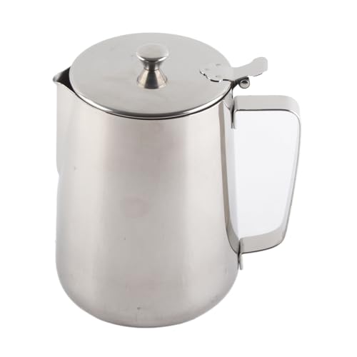 Nimomo Milchkännchen, Allzweckgießer, Edelstahl-Aufschäumbecher, Edelstahl-Kaffeetasse, Milchaufschäumkrug mit Deckel für Latte-Kaffee (600 ml) von Nimomo