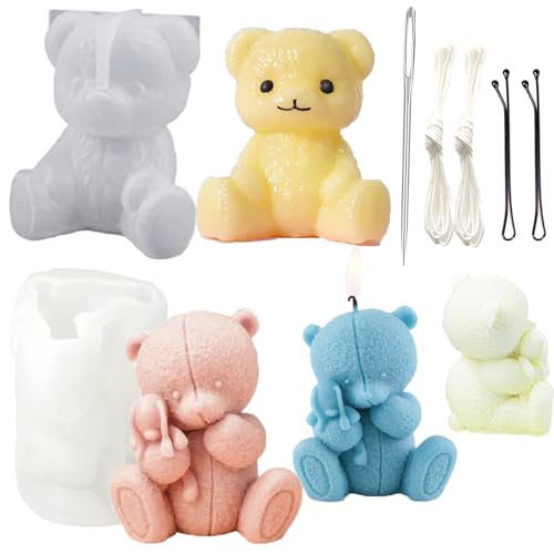 Nimozekd Teddybär-Kerzenformen – 2 Stück Bärenumarmungen und 3D-Lächeln mit Form, Stanzhaken, Nadel, Kerzendochthalter für Duftkerzen und Seifen Nimozekd Teddybär-Kerzenformen – 2 Stück Bärenumarmungen und 3D-Lächeln mit Form, Stanzhaken, Nadel, Kerzendochthalter für Duftkerzen und Seifen von Nimozekd