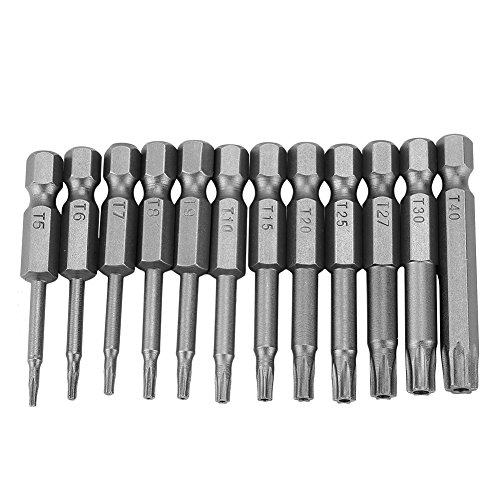 12 Stück, für Chrom-Vanadium-Stahl, 6,35 mm Sechskantschaft T5 - T40, magnetische Sicherheitsstern-Schraubendreher-Bits, für den allgemeinen Gebrauch 12 Stück, für Chrom-Vanadium-Stahl, 6,35 mm Sechskantschaft T5 - T40, magnetische Sicherheitsstern-Schraubendreher-Bits, für den allgemeinen Gebrauch von NinGYiYan