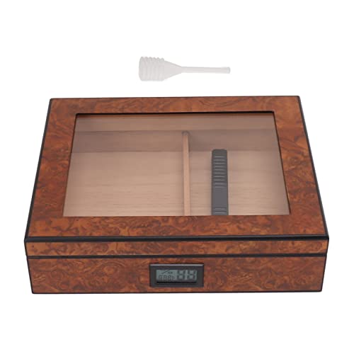 Für Zigarre, für Zedernholz, tragbare Zigarren -Humidor -Schachtel mit digitalem Hygrometer, Glasoberteil, braun, für Zigarrenlagerung von NinGYiYan